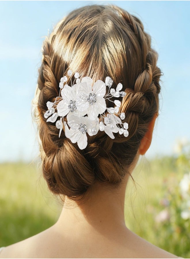 Ymapinc 3 PCS Bridal Hair Pins for Women, Ymapinc Wedding Hair Accessories, Large Flower Hair Clips with Pearls & Rhinestones, White Wedding Bride Hair Jewelry, Flower Clips for Hair - Image 5
